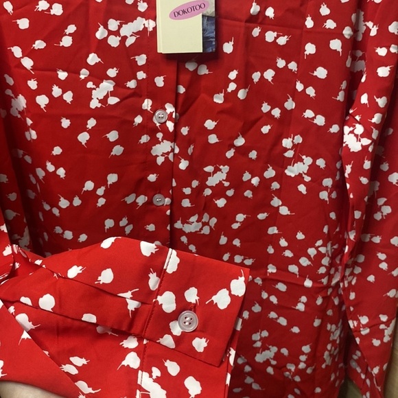 DOKOTOO Medium Women’s Polyester Collard Button Up Beautiful Red Sheer Blouse - Picture 3 of 6